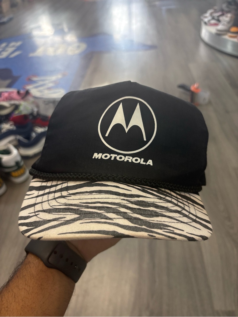 Motorola Black Cap with Black-and-White Zebra Brim